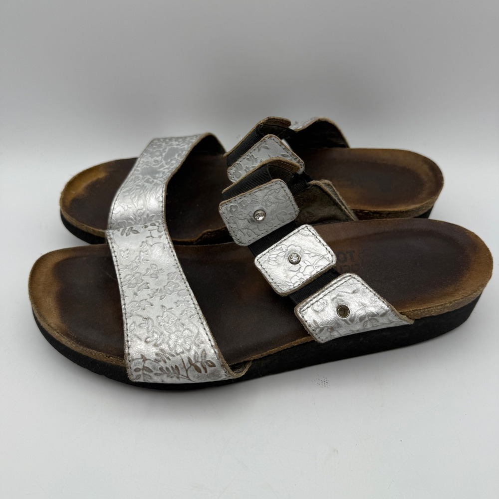 Naot Womens 8 EU 39 Sandals Metallic Silver Rhinestone Cork Comfort Slides